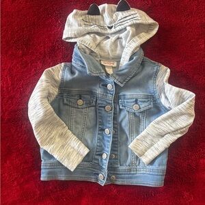 Cat & Jack Light Blue Denim Jacket with Heather Gray Hood and Sleeves